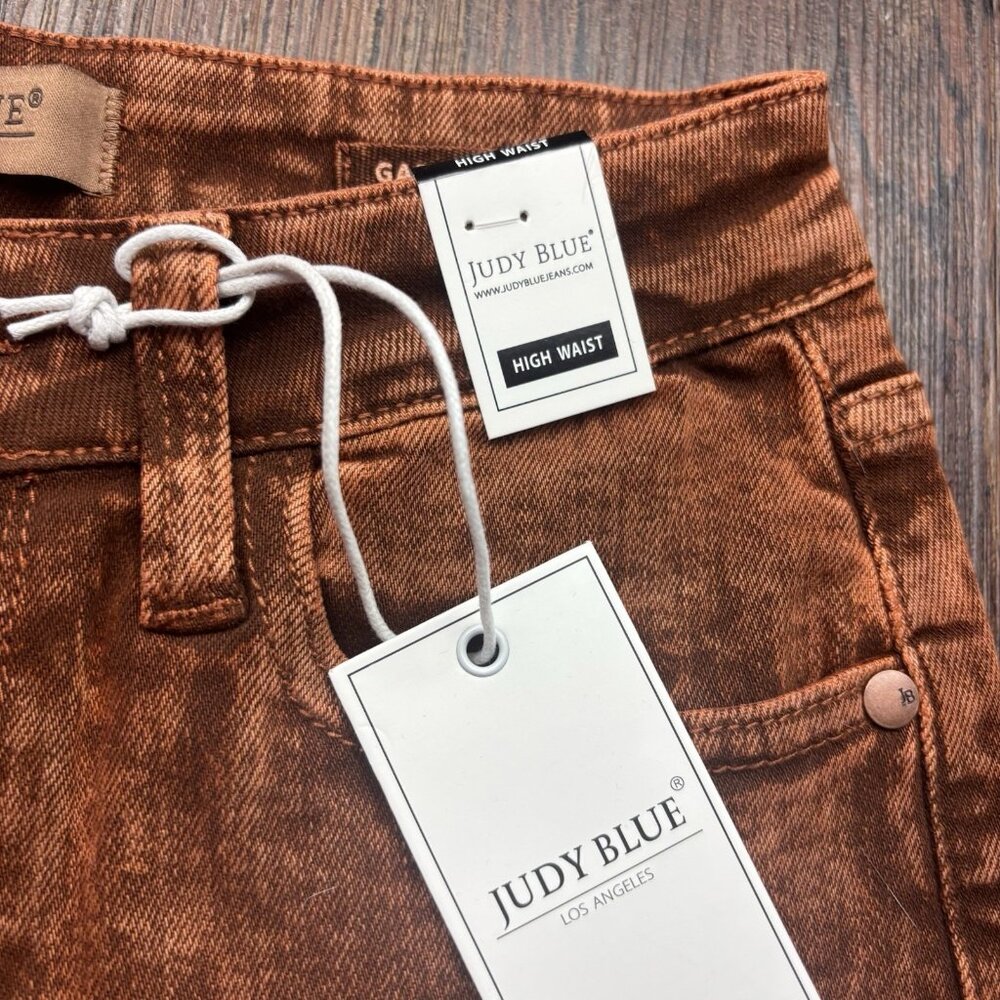NWT Judy Blue Retro Wide Leg Jeans Garment Dyed Pumpkin Spice Raw Hem Size 5/27 - Picture 6 of 14
